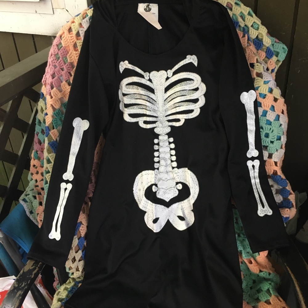 Skeleton costume hooded black dress
